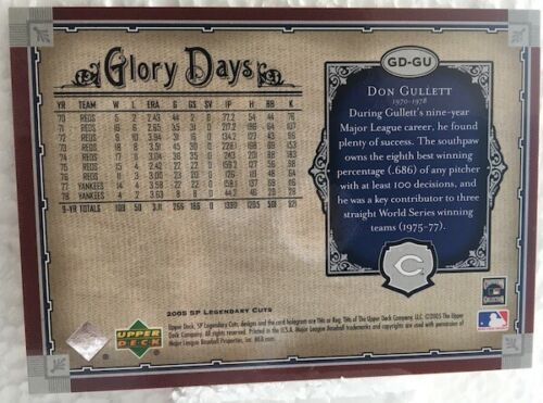 2005 SP GLORY DAYS "Don Gullett" Pr: 087/399 - Foto 2 di 2