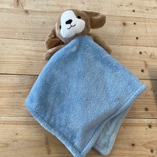 Carter's Puppy Dog Baby Lovey Tan  Blue Security Blanket Fleece Plush Toy