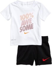 Nike Boy s Dri-Fit T-Shirt  Shorts 2 Piece Set White 86S014-023 /Black/Red, 7