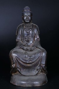 Chinese Antique Qing Dynasty Gilt Lacquered Bronze Seated Buddha