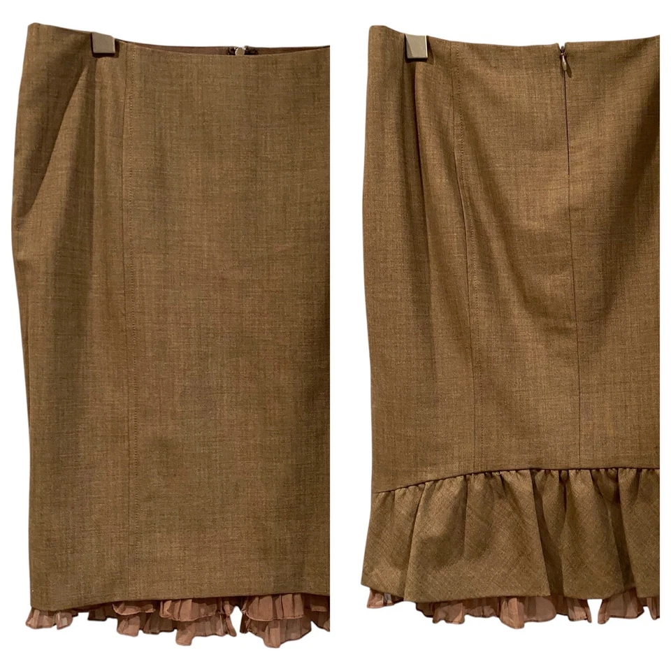 Falda Rebecca Taylor Mezcla de Lana Forrada Volantes en Niveles Beige Hasta la Rodilla 4