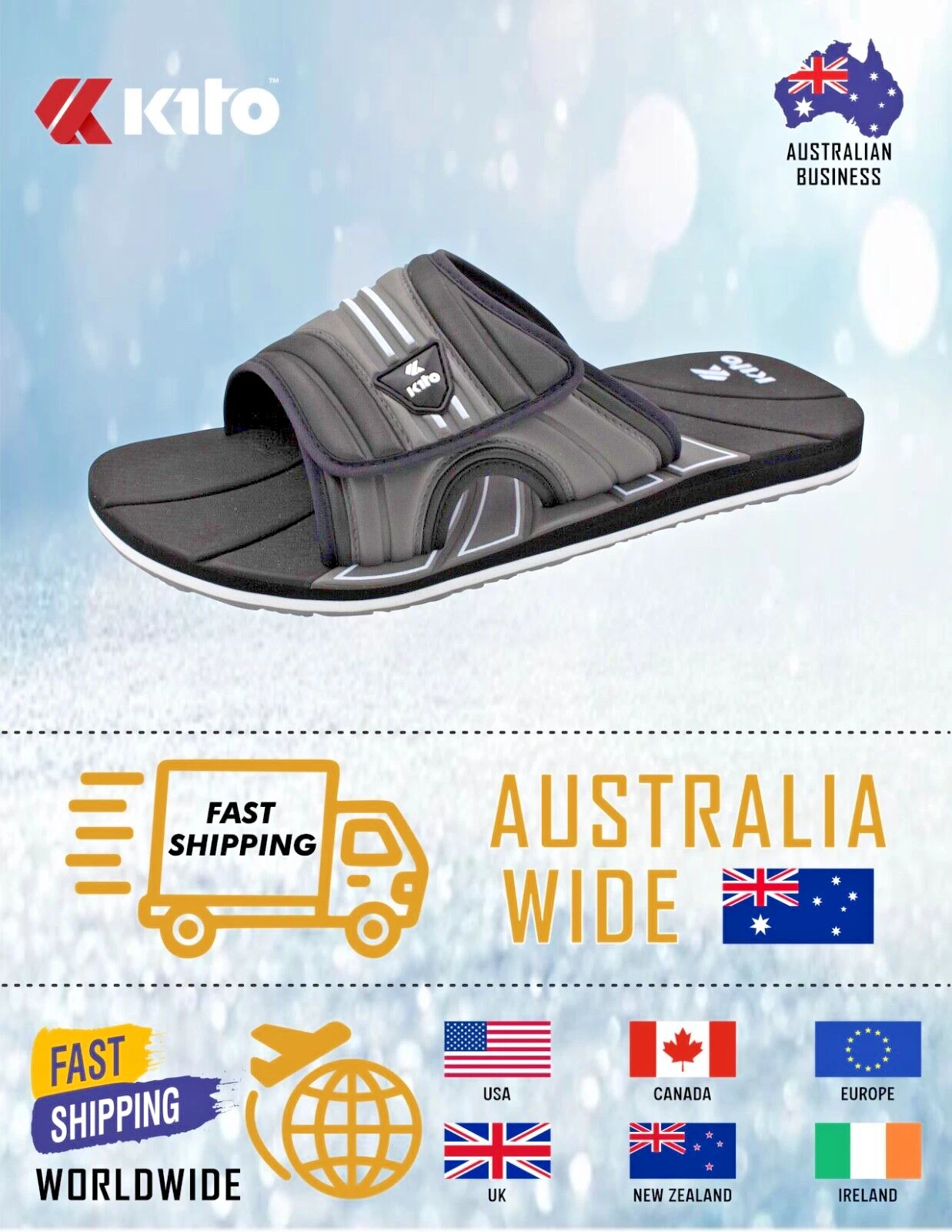 KITO Premium Quality THONGS / SANDALS / SLIDE BLACK UNISEX AB5M
Opens in a new window or tab