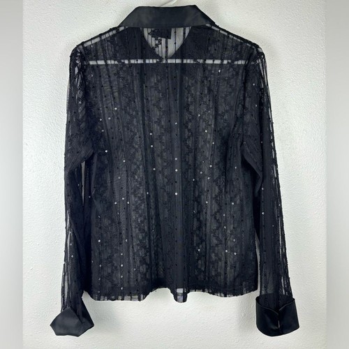 Tribal Größe 14 Damenbluse schwarz transparent Netz Pailletten Knopfleiste Kragen - Bild 2 von 11