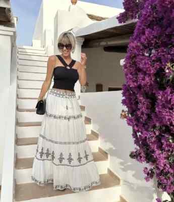 sori⭐︎様用【ZARA多数】ブランド大量　秋冬140〜150㎝　36点 NWT ZARA Embroidered Cotton Midi Skirt w/ Lining Ecru White