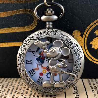  Mickey Mouse Pocket Watch With Donald Duck with Black Gift Box