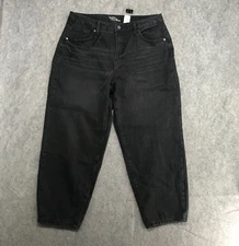 Time And Tru Jeans Womens Size 14 High Rise Black Whiskered Distressed Cropped