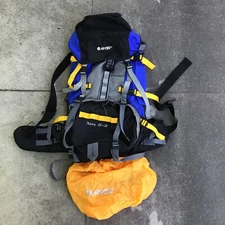 Hi-Tec Nova 50 + 10 Hiking Camping Backpack Padded Blue Yellow Pockets Hip Belt