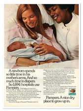 Pampers Diapers Mom with Newborn Baby Vintage 1973 Full-Page Magazine Ad