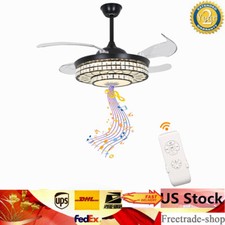 42" Retractable Ceiling Fan w/ Light & Bluetooth Speaker Dimmable LED Chandelier