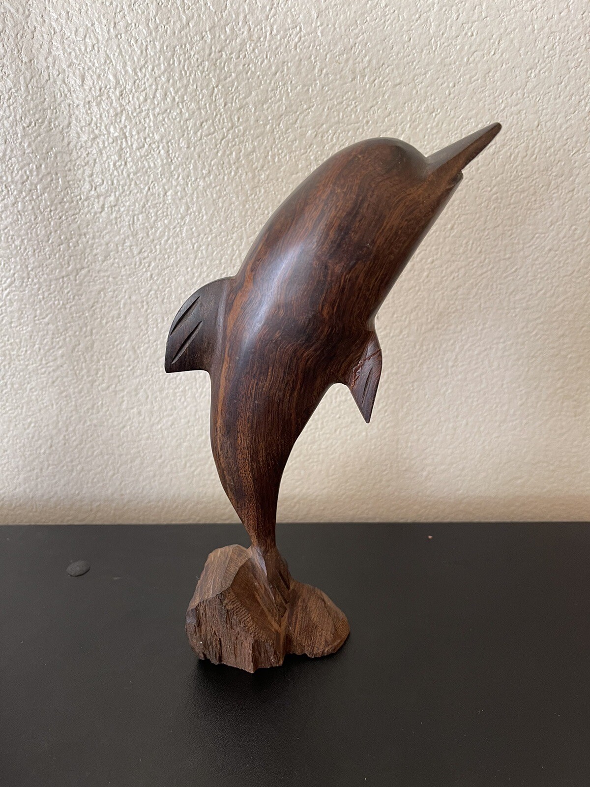 Vintage Handmade Hand Carved Mahogany Wood Dolphin Statue 10”Gorgeous