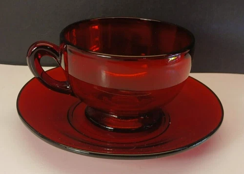 Vintage Anchor Hocking Royal Ruby R1700 Cup & Saucer