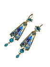 Michal Negrin Vintage Style Blue Floral Crystal Drop Earrings Iris 3"