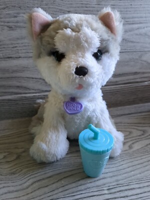 FurReal Friends Husky Dog Lil Big Paws DJ Howler Hasbro 2014 w/ soda cup  GUC
