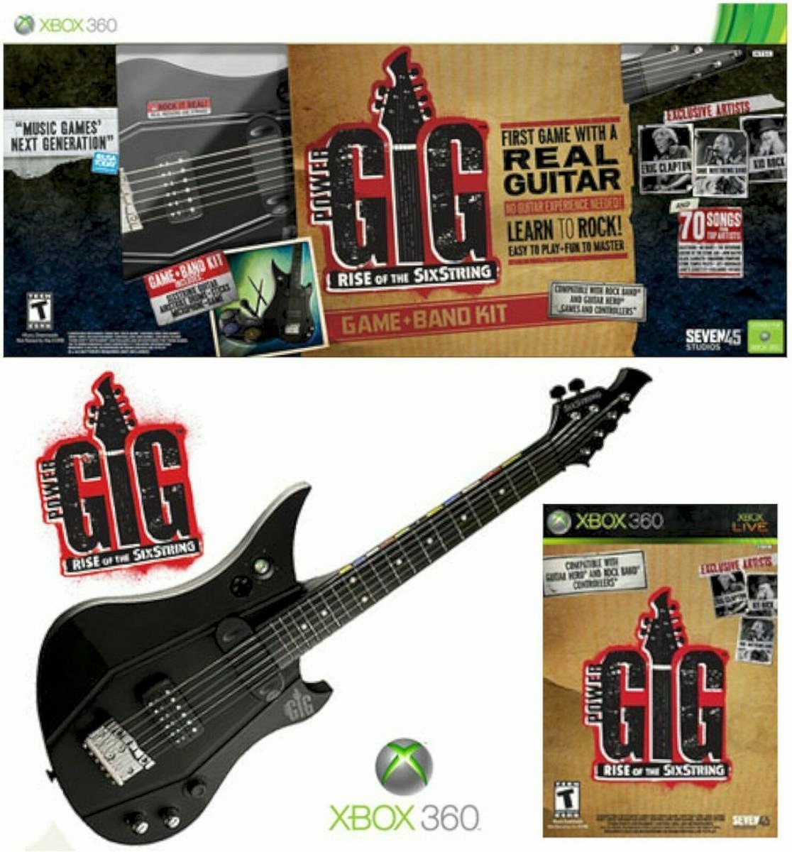 XBox 360 POWER GIG Guitar Bundle Set in Box Rise of