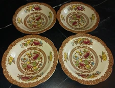 4 Maruta Japan Indian Tree 5.5" Fruit Dessert Bowls Multi Colored Scalloped EUC