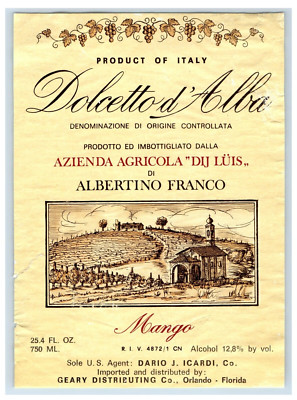 1970's-80's Dolcetto D Alba Itialian Wine Label Original S49E
