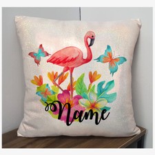 Personalised Flamingo CCushion Cover Glitter