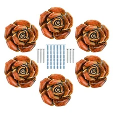 6 Pack Vintage Ceramic Cabinet Knobs Rose Drawer Pulls Antique Cupboard Handl...