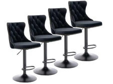Swivel Bar Stools Set of 4, Adjustable Counter Height Barstools with Nailheads 