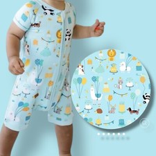 Little Sleepies Play Blue Party Animals Shorty Bamboo Zippy Size 2T NWT