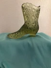 Vintage Fenton Daisy And Button Green Glass Boot Figurine