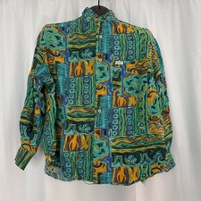 Vintage GUESS by Georges Marciano Sz L Colorful Button Down Shirt USA MADE Rayon