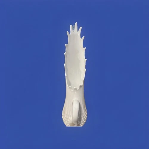 Vtg FENTON Hand Blown Milk Glass Hob Nail 16 Finger SWUNG Glass Vase Pitcher