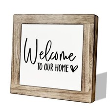 Welcome Sign, Wooden Box Signs for Home Decor, Freestanding Valentines Day01