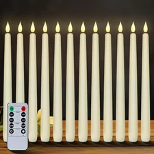 12 Pcs Flameless Taper Candles with Remote Timer Dimmer, 11 inches Ivory Tape...