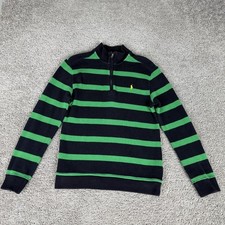 Polo Ralph Lauren Sweater Boys Large 14-16 Blue Green Stripe 1/4 Zip Cotton