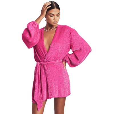 Retrofete Dress Womens Medium Hot Pink Gabrielle Sequin Robe Mini Wrap Belted | eBay Retrofete Dress Womens Medium Hot Pink Gabrielle Sequin Robe Mini Wrap Belted | eBay