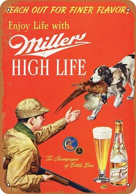 Metal Sign Wall-Color 1958 Miller Beer Pheasant Hunting Vintage Reproduction