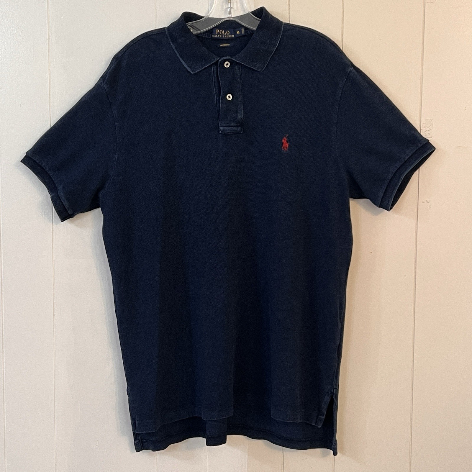 Polo Ralph Lauren Camicia Personalizzata Maglia Cotone Rosso Pony Logo Uomo XL Blu Navy