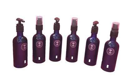 6 x Sammlerstücke Blue Neal's Yard Remedies leere 100 ml Glasflaschen