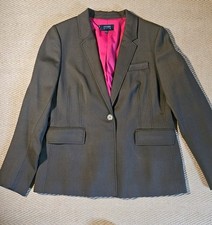 Hobbs 98% Wool Chocolate Brown Blazer Size 16 Jacket Fuchsia Lining