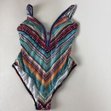 Jantzen Colorful Plunge Neck One piece Swimsuit with Multi-Color Straps size 14
