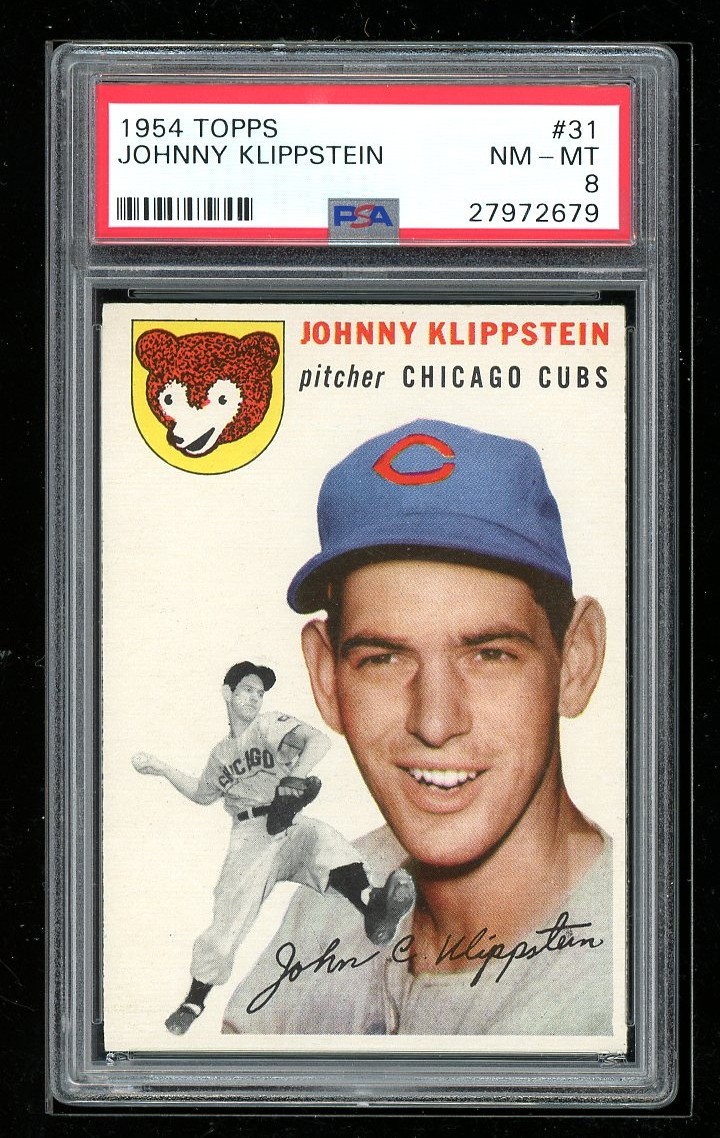 1954 Topps #31 Johnny Klippstein PSA 8