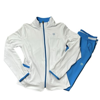 WILSON Blue & White Sweet Spot Success Training Jacket & Pants Tennis sz M