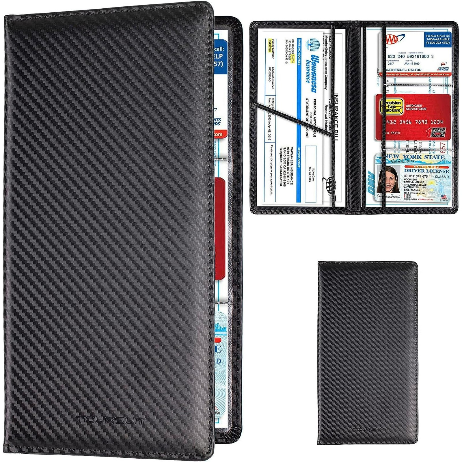 Toursuit Car Registration And Insurance Card Holder (Carbon Fiber) - Black