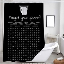 Funny Shower Curtain Black White Bathroom Humor Word Search 70x70 Inch Hook Art