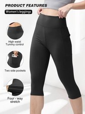 Women Buttery Soft Capri Yoga Leggings w Pockets 1X-3X 2 Colors-Black  Navy