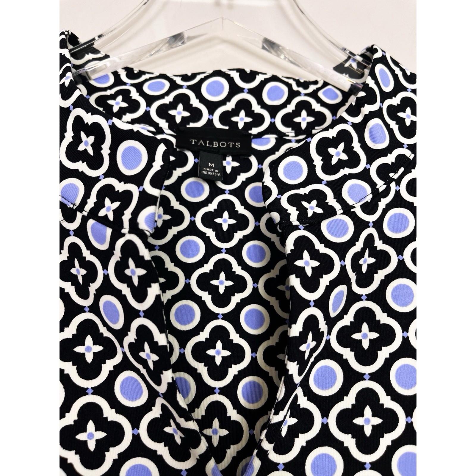 Talbots Black Blue Geometric Printed Split Neck N… - image 4