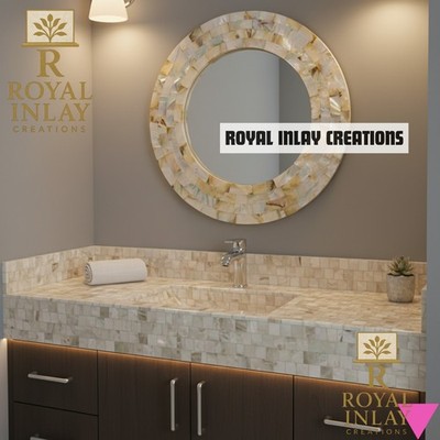 Exquisite Mother of pearl  Crystal Mirror 18''   Round Luxury Wall Decor