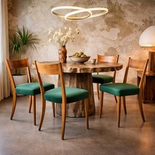 4 Sedie da Pranzo Vintage Faggio Tessuto Italia Anni 50 Originali