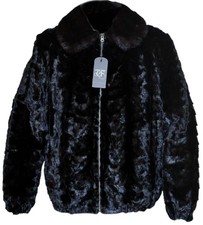Men's Black 100% Real Mink Fur section Mink Bomber Jacket  ALL Sizes Pre Sale