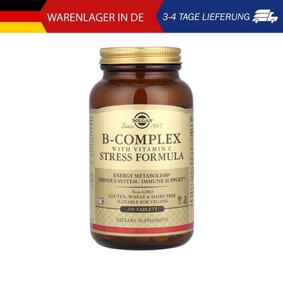 Solgar, B-Complex with Vitamin C Stress Formula, Vitamin-B-Komplex mit Vitamin C