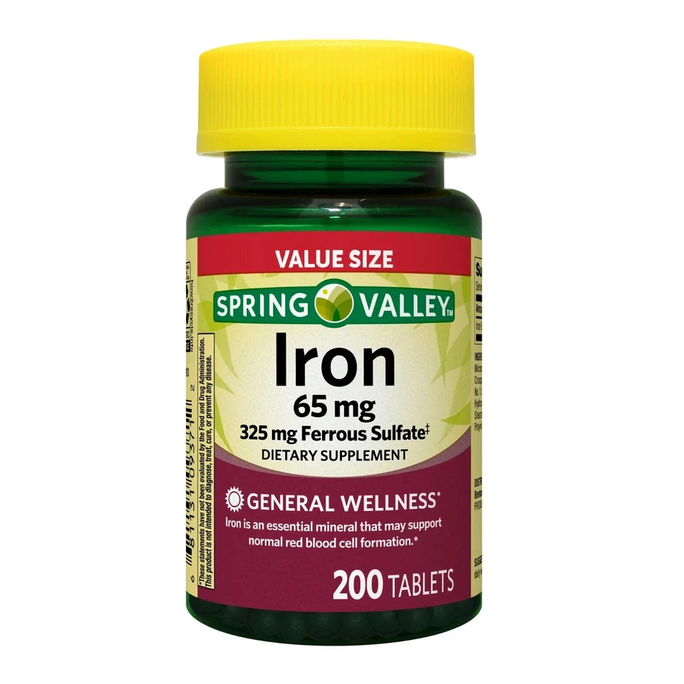 Spring Valley Iron 65 Mg, 200 Ct Total Tablets Pills Tablet Free shipping - Image 3 of 4