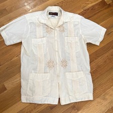 Vintage Mexican Guayabera Shirt Size 40 Cream 4 Pocket Made In Mexico