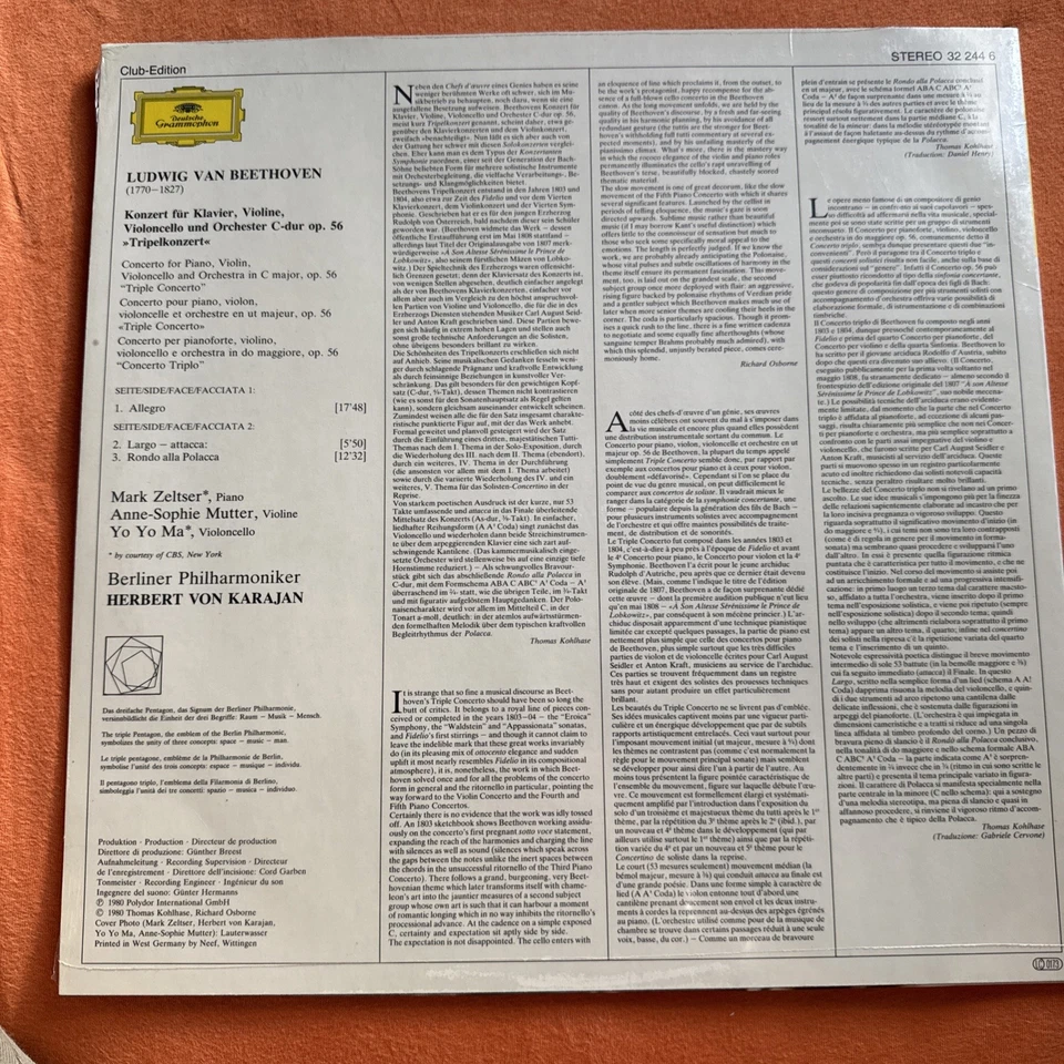 Versiegelt - Beethoven LP Vinyl Tripelkonzert Deutsche Grammophon 12“ 1980 - Bild 2 von 4