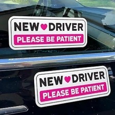 Non-Magnetic Pink New Driver Stickers - Removable Vinyl Decals for Cars Window